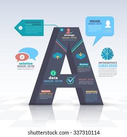 Colorful 3d Letter A Flat Design and Web Elements. Business, Marketing Concept Infographics Template