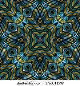 Colorful 3d lines vector seamless pattern. Modern ornamental surface background. Volume repeat line art intricate backdrop. Wave lines psychedelic drapery ornament. Ornate creative textured design.