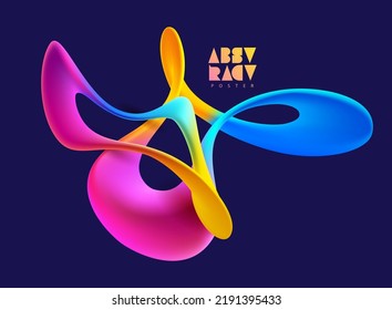 Colorful 3D liquid circle. Abstract geometric shapes on dark background. Vector design elements.