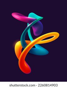 Colorful 3D liquid circle. Abstract geometric shapes on dark background. Vector design elements.