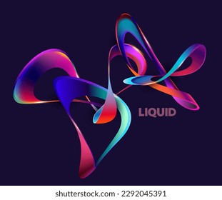 Colorful 3D liquid circle. Abstract geometric shapes on dark background. Vector design elements.