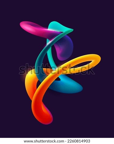 Colorful 3D liquid circle. Abstract geometric shapes on dark background. Vector design elements.