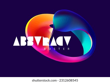 Colorful 3D liquid form. Abstract geometric shapes on dark background. Vector design elements.