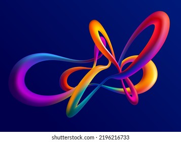 Colorful 3D liquid lines. Abstract geometric shapes on dark background.  Vector design elements.