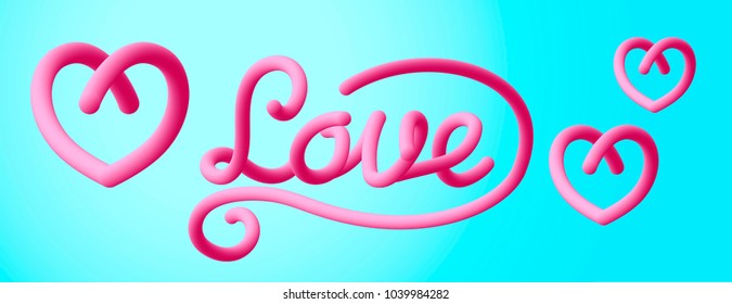 colorful 3D, love, 3d elements, volumetric letters, heart vektor, 3D a heart