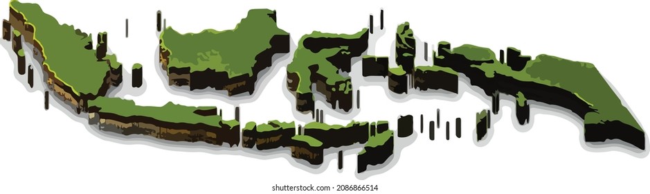 Colorful 3D MAP of Indonesia Country. Realistic grass and soil. Land