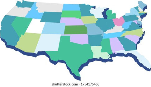 Colorful 3d map of the United states of America