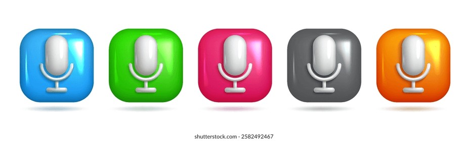 Colorful 3D Microphone Symbol for Audio Recording