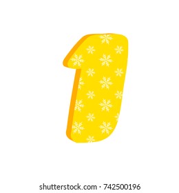 Colorful 3d number 1 made of snowflakes.Stylish vector icon