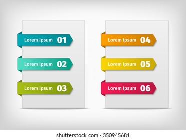 Colorful 3d numbered tabs. Stickers or indications on the edge of a page.