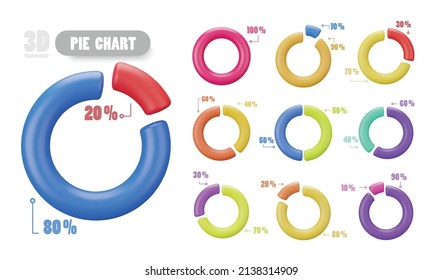 A colorful 3D object pie chart showing percentage split for business information presentation.