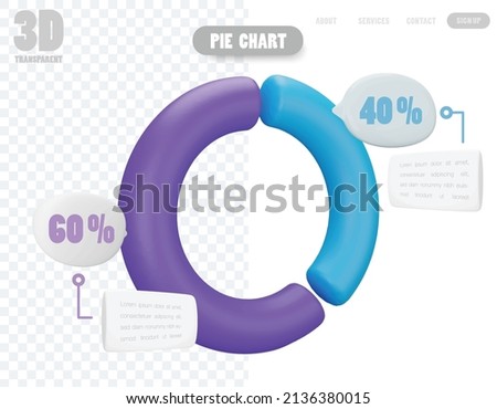 A colorful 3D object pie chart showing percentage split for business information presentation.