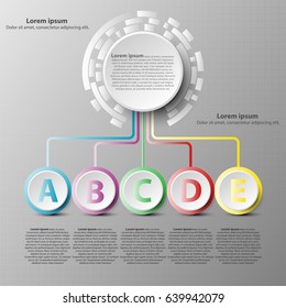 Colorful 3d paper circle with five topics for website presentation cover poster vector design info graphic illustration concept