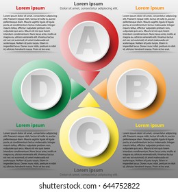 Colorful 3d paper circle of four topics for website presentation cover poster vector design info graphic illustration concept