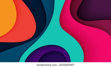 Fundo abstrato colorido de corte de papel 3D com formas em camadas