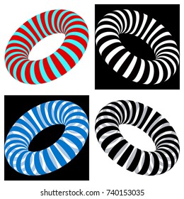 Colorful 3D patterned shapes vector design elements.Striped 3d circle. 