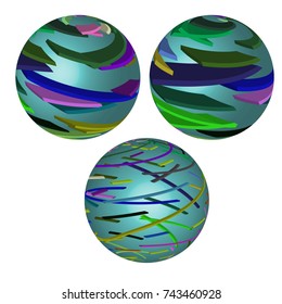 Colorful 3D patterned sphere vector design elements.Striped 3d circle.