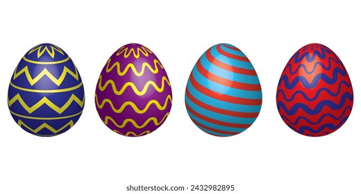 colorful 3d realistic Easter eggs on isolated background, decorative vector elements collection