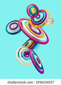 Colorful 3D rings on bright background. Abstract vector illustration.