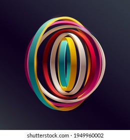 Colorful 3D rings on dark background. Abstract geometric illustration.