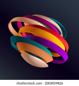 Colorful 3D rings on dark background. Abstract geometric shape.
