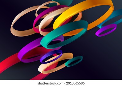 Colorful 3D rings on dark background. Abstract geometric shape.