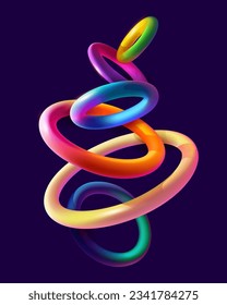 Colorful 3D rings on dark background. Abstract geometric illustration.