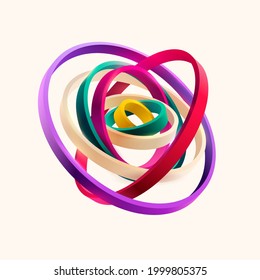 Colorful 3D rings on white background. Abstract geometric illustration.