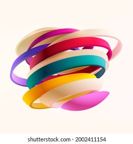 Colorful 3D rings on white background. Abstract geometric illustration.