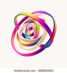 Colorful 3D rings on white background. Abstract geometric illustration.