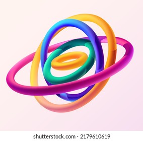 Colorful 3D rings on white background. Abstract geometric illustration.