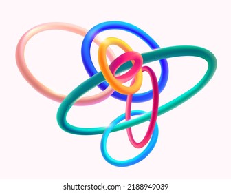Colorful 3D rings on white background. Abstract geometric illustration.