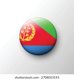 A colorful 3D round button of the Eritrea flag featuring the red triangle, green and blue fields, and gold wreath emblem.