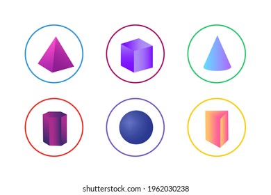 Colorful 3D Shapes Icon Set