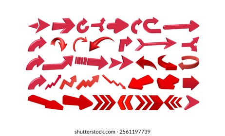 Colorful 3D shapes Set of red arrow icons, Sense of perspective arrows, pointing up, down, left, right icon growth, 3d Abstract gradient lines, Vector set, 3d direction signs and symbols art vectors