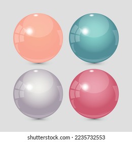 Colorful 3D shiny ball set. Glossy sphere collection on light background. Vector illustration.