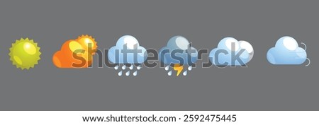  Colorful 3d soft ui weather icons set fill style, Weather icons isolated. Clouds logo and sign, vector illustration.