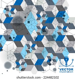 Colorful 3d spatial lattice covering, complicated op art background with geometric shapes, eps10. Science and technology theme. Abstract network, lace backdrop.