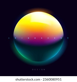 Colorful 3D sphere. Iridescent colorful ball on dark background. Minimalistic geometric shape for your design.