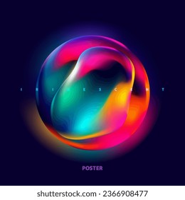 Colorful 3D sphere. Iridescent colorful ball on dark background. Minimalistic geometric shape for your design.