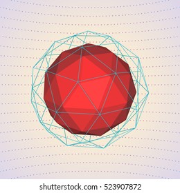 Colorful 3d sphere with a triangular framework. Modern abstract geometric vector illustration. Element of design.