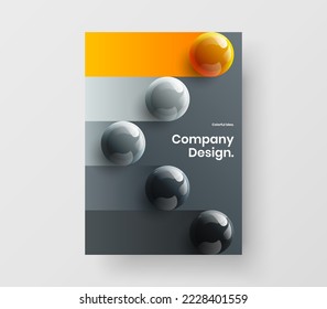 Colorful 3D spheres company brochure template. Unique front page vector design layout.