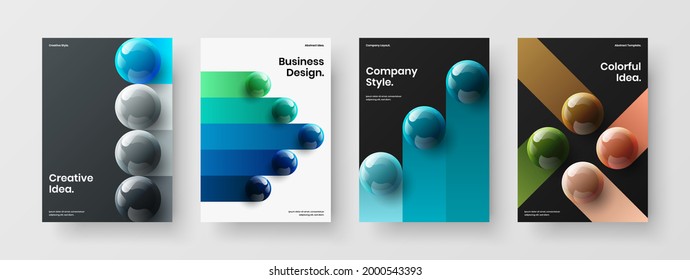 Colorful 3D spheres leaflet concept composition. Premium poster design vector illustration set.