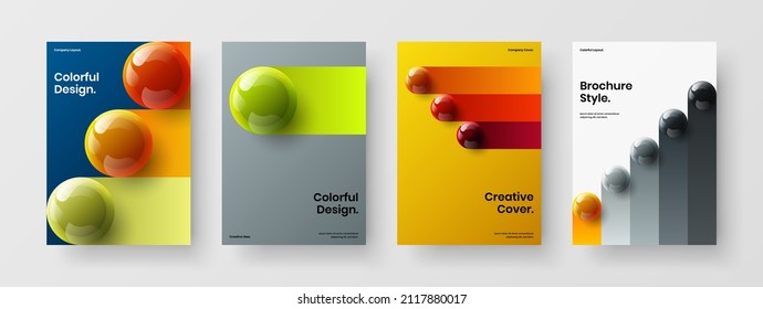 Colorful 3D spheres leaflet concept set. Creative pamphlet A4 design vector illustration bundle.