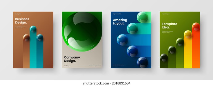Colorful 3D spheres presentation layout collection. Geometric cover A4 vector design illustration composition.