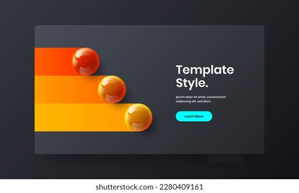 Colorful 3D spheres site screen concept. Premium corporate identity design vector layout.