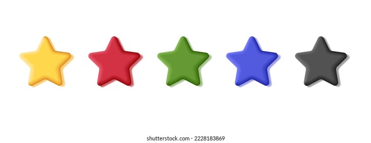colorful 3d star elements set in different colors, isolated