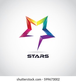 Colorful 3D Star Logo With Symbol Sign Icon