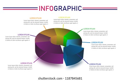 Colorful 3D statistical pie chart on white background, business statistic reports and presentation.