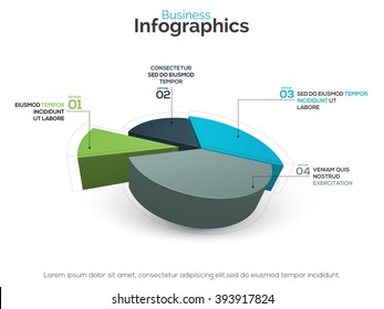 Colorful 3D statistical pie chart on white background for workflow layout, business reports and presentation.